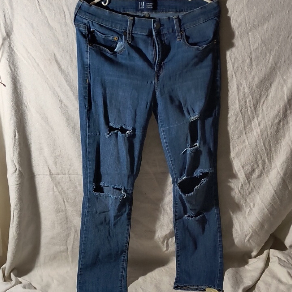 GAP Women's Distressed Skinny Jeans - Dark Blue